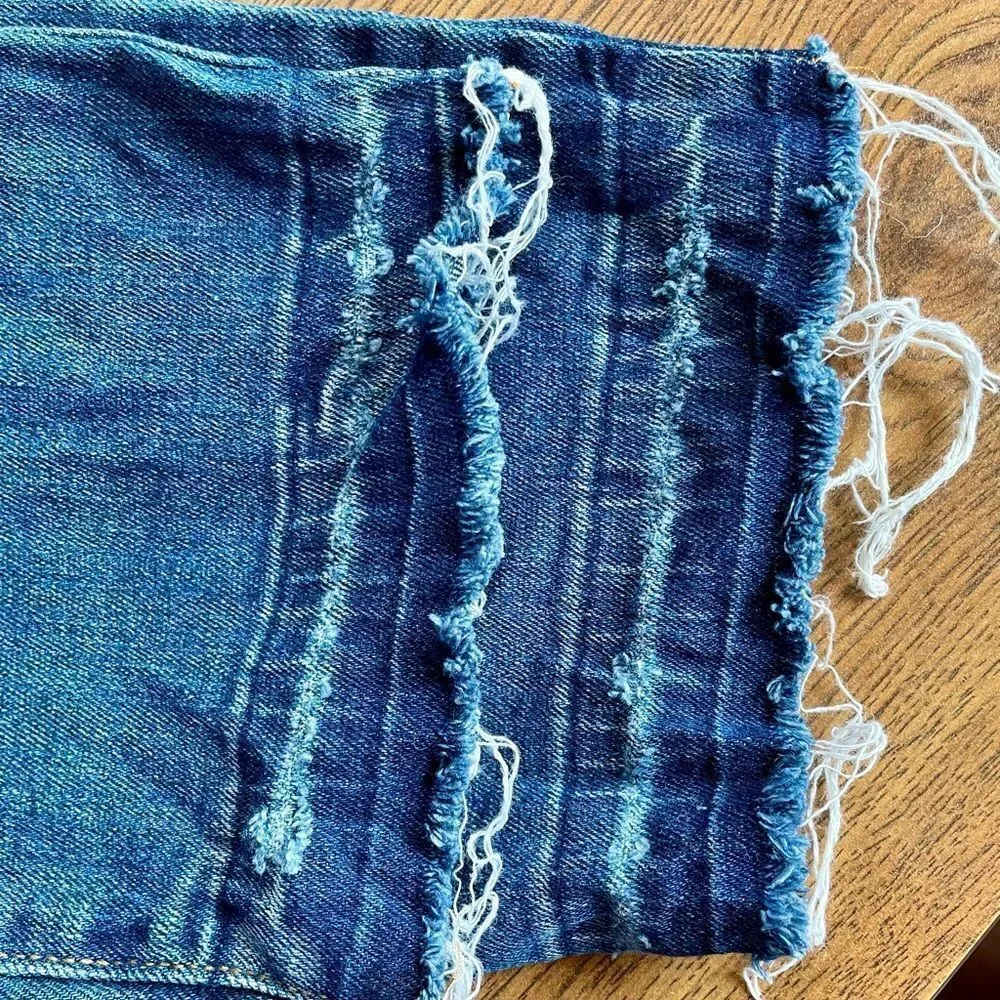 Indigo Blue Maternity Distressed Denim Overalls Size M